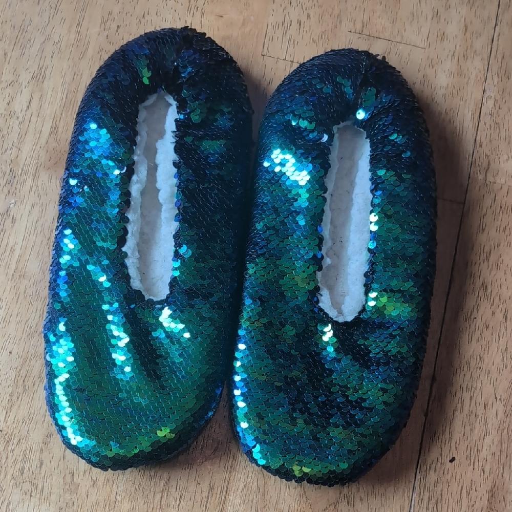 Sequin Slippers in Blue and Green